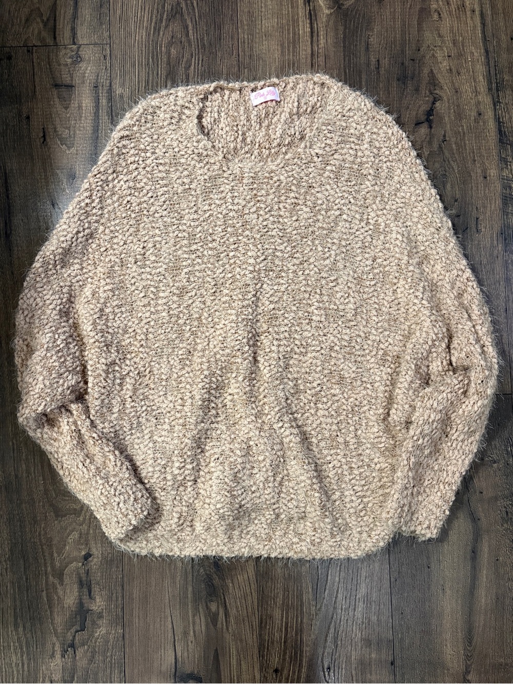 ⭐️ NWOT Pink Lily Fuzzy Open Knit Sweater Tan Size M